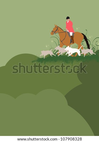 Abstract color hunting with dog and horse background