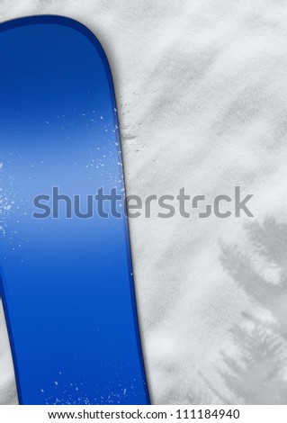 Color snowboard in the snow poster backgroud with space