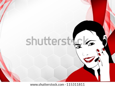 Color call center woman background with space