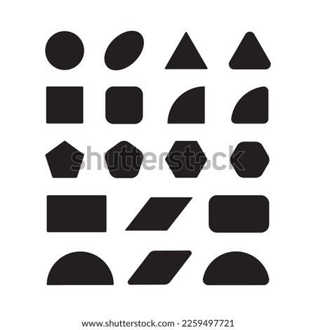 Basic geometric shapes vector illustration icon set isolated on white background.