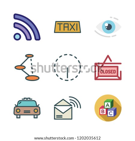 word icon set. vector set about shortcut, taxi, rss and vision icons set.