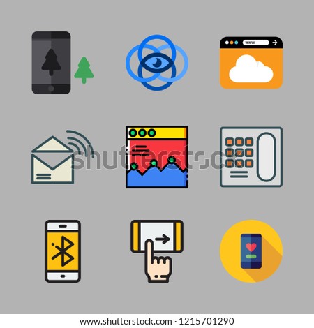 connection icon set. vector set about vision, rss feed, browser and smartphone icons set.