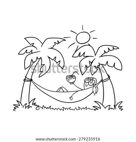 Doodle Girl Resting In A Hammock Stock Vector Illustration 279235916 ...