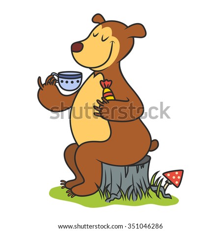 Funny Bear Drinking Coffee. Doodle Illustration - 351046286 : Shutterstock