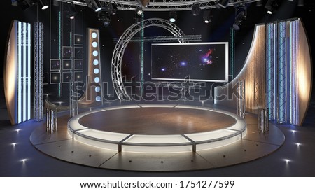 Virtual TV Studio Chat Set 23. 3d Rendering.
Virtual set studio for chroma footage. wherever you want it, With a simple setup, a few square feet of space, and Virtual Set, you can transform any locati