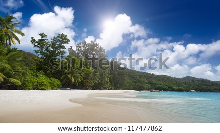 Praslin island, Seyshelles, Anse Lazio. The island of dreams for a rest and relaxation.