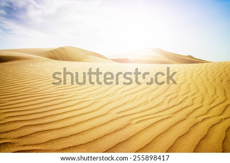Blue sky and sand dunes. Canary islands, Maspalomas. Spain.