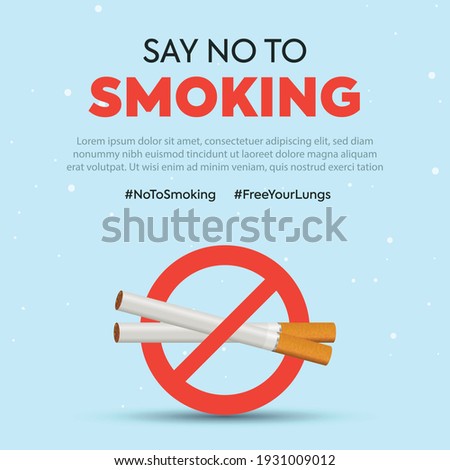 No Smoking poster. Say no to smoking banner on cyan background Facebook and Instagram post, Facebook cover. no smoke awareness campaign. ban on cigarette. smoking ban. no smoking sign. 