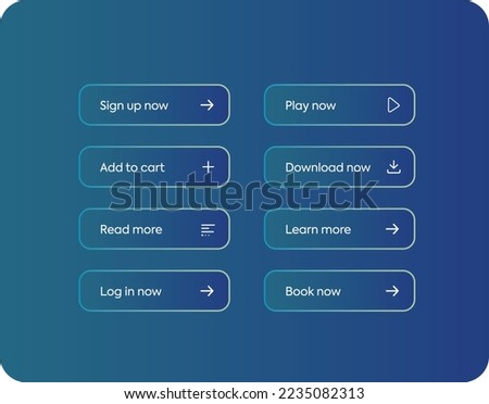 Download now, Learn more, Read more, Play now gradient buttons. Set of website and mobile application buttons. Play now button, Download Now Button, Read more button. Add to Cart button ui element