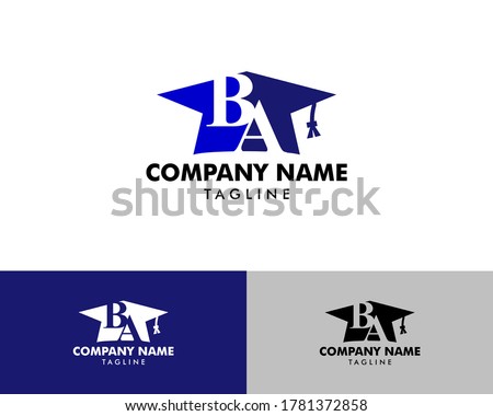 Initial letter BA logo with graduation hat, Education theme concept design