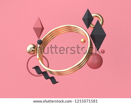 gold circle 3d rendering red-pink background minimal abstract geometric shape floating 商業照片 © 