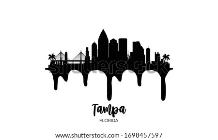 Tampa Florida black skyline silhouette vector illustration on white background with dripping ink effect.