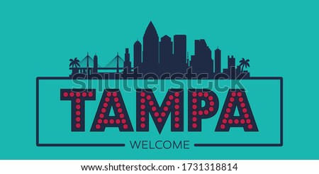 Tampa Florida skyline silhouette flat design typographic vector illustration.