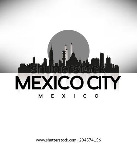 Mexico City, Mexico Skyline Silhouette Black Design, Vector ...