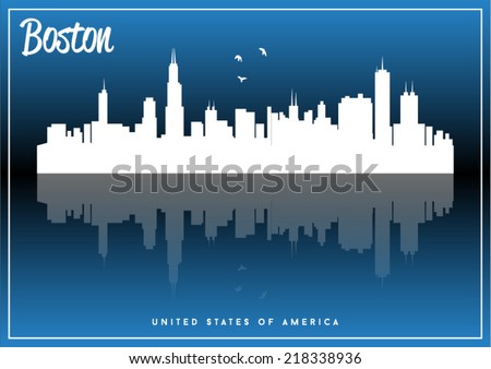 Boston, USA skyline silhouette vector design on parliament blue background.
