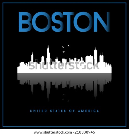 Boston, USA skyline silhouette vector design on black background.