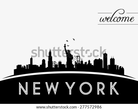 New York USA skyline silhouette, black and white design, vector illustration