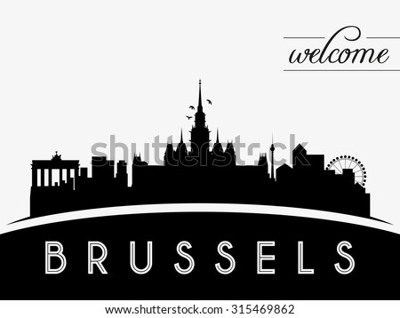 Brussels Belgium skyline silhouette, black and white design, vector illustration