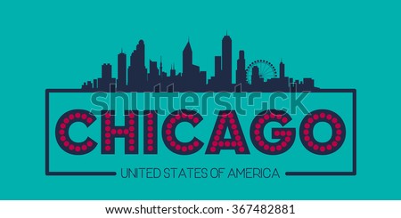 Chicago skyline silhouette poster vector design illustration