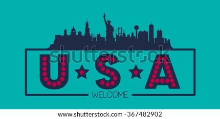 United States of America skyline silhouette poster vector design illustration