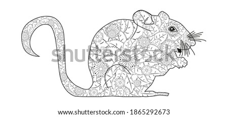 Hand drawn zentangle mouse for coloring book for adult and other decorations 