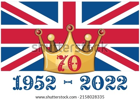 Queen Elizabeth's Platinum Jubilee Crown Celebration Poster with the Union Jack in the background, 70th Anniversary Reign since 1952