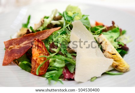 Appetizer on arranged restaurant table