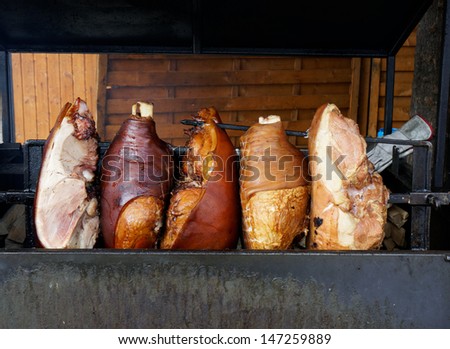 Spit roasted pork ham, popular dish of Czech cuisine