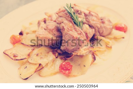 Meat and potatoes fried in oven - simple and tasty, toned image
