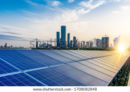 Shanghai Bund skyline landmark ,Ecological energy renewable solar panel plant 