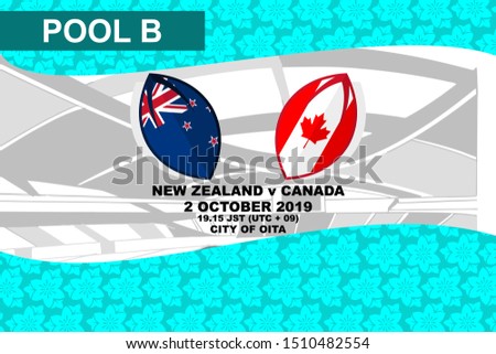 Pool B, New Zealand vs Canada, Rugby match 2019, sakura pattern and stadium background Vector illustration.