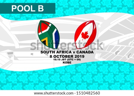 Pool B, South Africa vs Canada, Rugby match 2019, sakura pattern and stadium background Vector illustration.