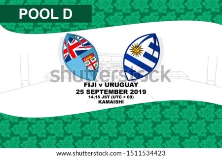 Pool D, Fiji vs Uruguay, Rugby match 2019, sakura pattern and stadium background Vector illustration.