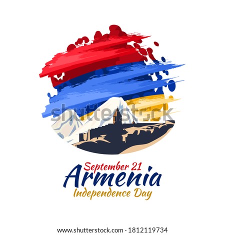 September 21, Independence Day of Armenia with landscape and flag background design. Vector illustration. Suitable for greeting card, poster and banner.