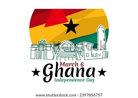March 6, Independence Day of Ghana with national monument vector illustration. Suitable for greeting card, poster and banner.