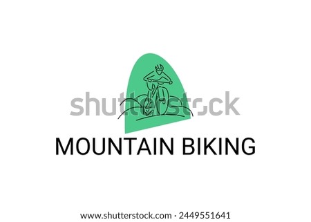 Mountain biking sport vector line icon. sportman with Mountain bike. vector sign. sport pictogram illustration