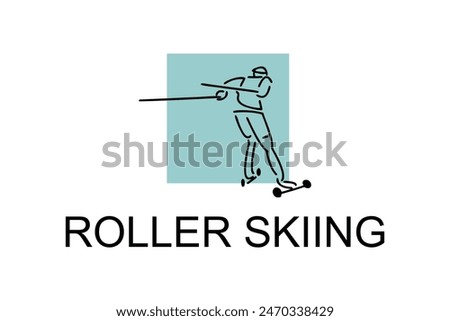 Roller skiing player vector line icon. practicing roller skiing on street logo, equipment sign. sport pictogram illustration