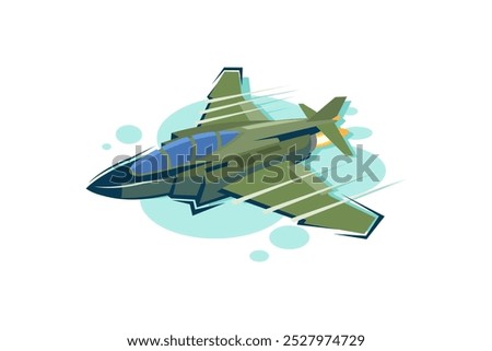 American cold war supersonic fighter plane vector illustration. simple aircraft logo, military equipment.