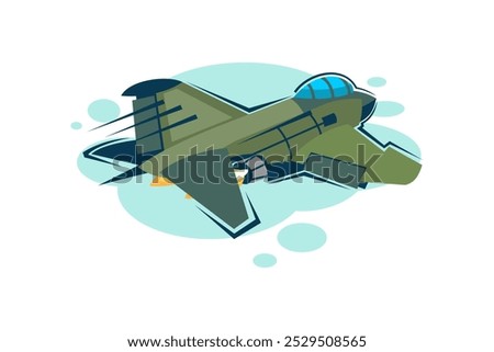 American cold war supersonic fighter plane vector illustration. simple aircraft logo, military equipment.