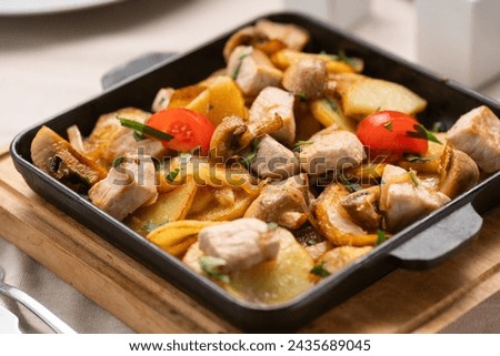 Similar – Image, Stock Photo Served chicken with mushrooms corn and greenery