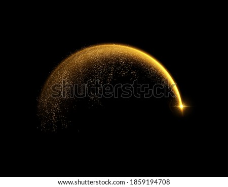 Magical shooting star or comet with glittering golden dust partilcles tail. Concept for luxury magic holiday or fantasy background. 