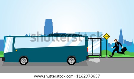 Simple business concept illustration of a businessman late to catch his bus