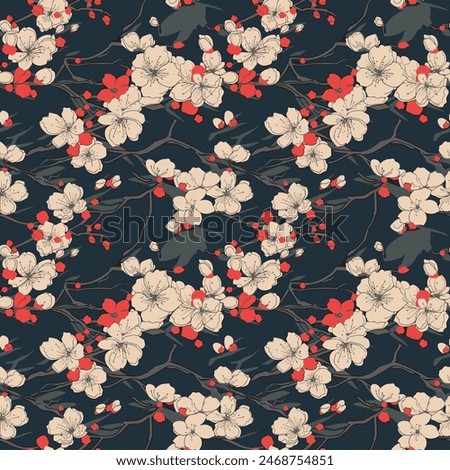 The seamless Cherry blossoms pattern design in Japanese style.