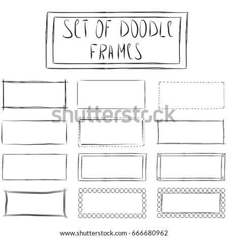 Frames cute cartoon doodle vector. Set of 12 simple doodles. Pencil effect collection. Curve borders. Set of simple doodles.Pencil effect isolated frames. Isolated on white background. Black and white