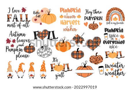 Fall vector set, autumn quote bundle, cute fall illustrations collection