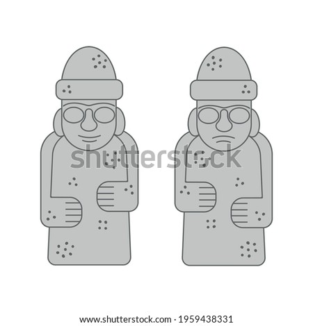 Dol hareubangs or tol harubangs icons. Famous rock statues from Jeju Island, South Korea isolated on white backround. Vector outline illustration.