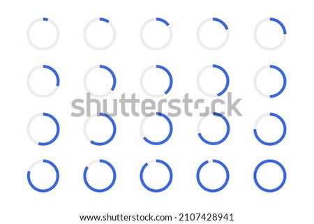 Round loading bars. Progress, waiting or download symbols set. Infographic animation elements for website interface isolated on white background. Vector flat illustration.