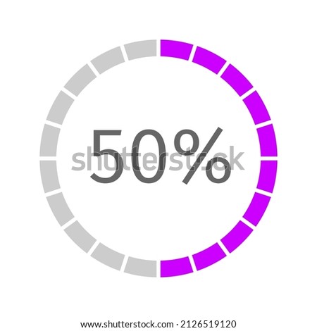 Round loading symbol with 50 percent filled bar. Progress, waiting or downloading icon divided on segments. Infographic element for website interface. Vector flat illustration