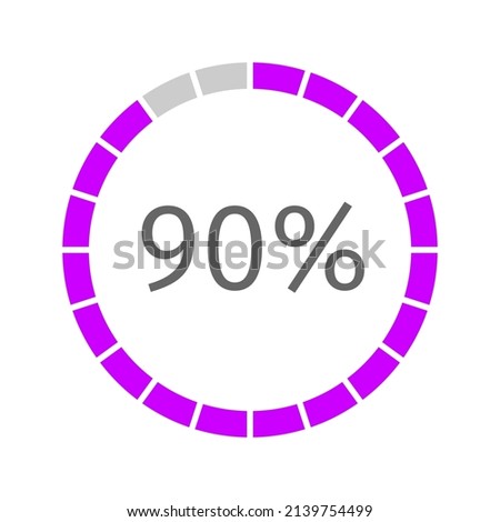 90 percent filled round loading bar divided on sectors. Progress, waiting, transfer, buffering or downloading symbol. Infographic element for website interface. Vector flat illustration