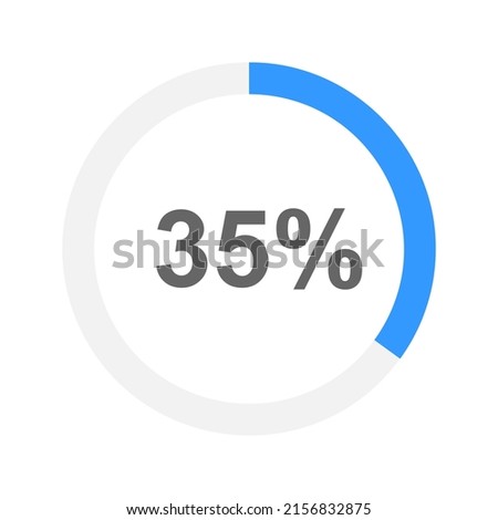 Round 35 percent filled loading bar or battery charging. Progress, waiting, transfer, buffering or downloading process icon for website or mobile app interface. Vector flat illustration